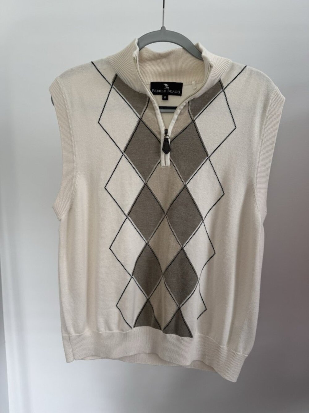 Pebble Beach Sleeveless Quarter-Zip Golf Pullover Men's Medium White Dry-Luxe